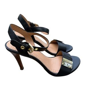 Brooks Brothers black calf leather ankle strap strap 4 inch high heel shoes 6.5